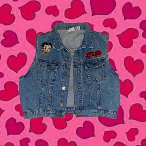Vintage Betty Boop Airforce Patchwork Denim Sleeveless Vest